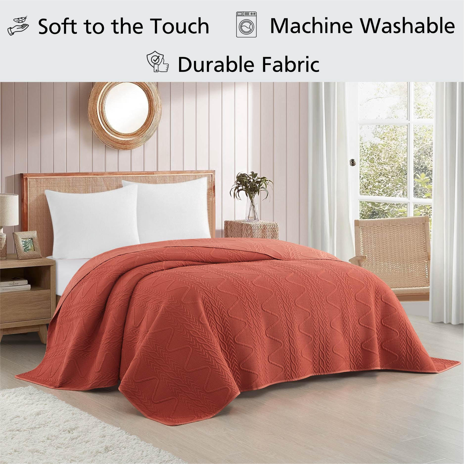 Mainstays Stitched Corded Quilt, Red Canyon, King Bedding