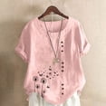 thumbnail image 2 of Cmfcve Women's Summer Plus Size Tops Short Sleeve Round Neck Cotton Linen Tee Shirt Printed Henley Button Blouse, 2 of 5