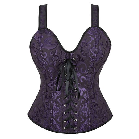 yunLCZ Womens Waist Trainer Corset Corset Tops For Women Vintage Floral Lace Up Corset Gothic Overbust Corset Bustier Lingerie With Detachable Straps