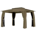 thumbnail image 4 of 12 X 9 FT Double-roof Design Canopy Shelter, Large Outdoor Gazebo with Steel Columns, Outdoor Heavy Duty Party Tent with Mosquito Nettings and Privacy Screens for Backyard, Garden, Lawn, khaki, 4 of 8
