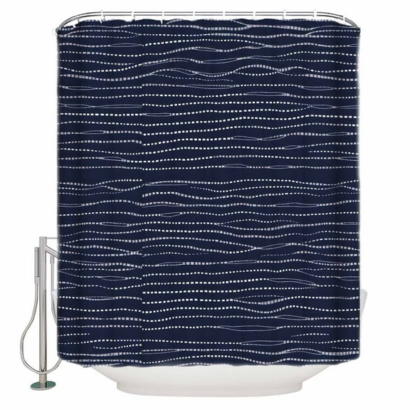 Small Stall Shower Curtain 36x72 Inch Narrow Half Size Navy Blue Striped Bath Curtains Bathroom Decor Modern Moire Farmhouse Stripe Waterproof Fabric Shower Curtain Set with Hooks 36 Inch