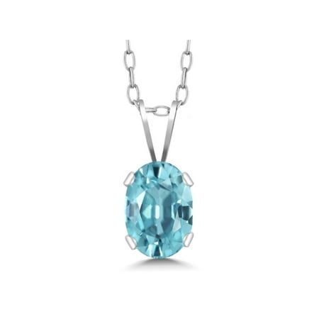 1.20 Ct Oval Blue Zircon 925 Sterling Silver Pendant With Chain