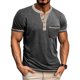 thumbnail image 1 of Tops para hombre, blusas y camisas de manga corta y cuello redondo para hombre, blusas casuales de color liso con bolsillos y botones, manga raglán, cuello vuelto y manga corta, blusas de poliéster pa, 1 of 6