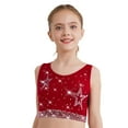 thumbnail image 3 of SiiRoh Girls Shiny Rhinestones Shorts Set Active Crop Tank Top Gymnastics Dance Sports Outfit Burgundy Black 14, 3 of 6