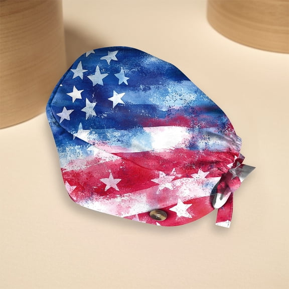 Independence Day 250th Anniversary Working Cap with Sweatband, Adjustable Patriotic Scrub Hat for Professionals, Dust-Proof Unisex Head Cover July 4th #0285 Red