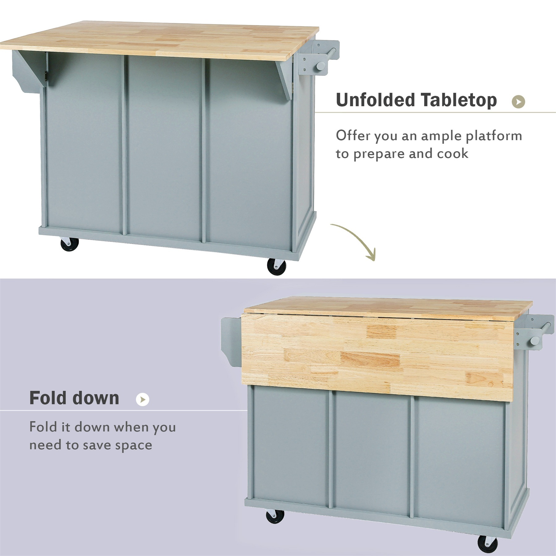 Alvantor 53'' Kitchen Island Carts, Mobile Buffet Cabinet with Drop Leaf for Dining Room Living Room Blue