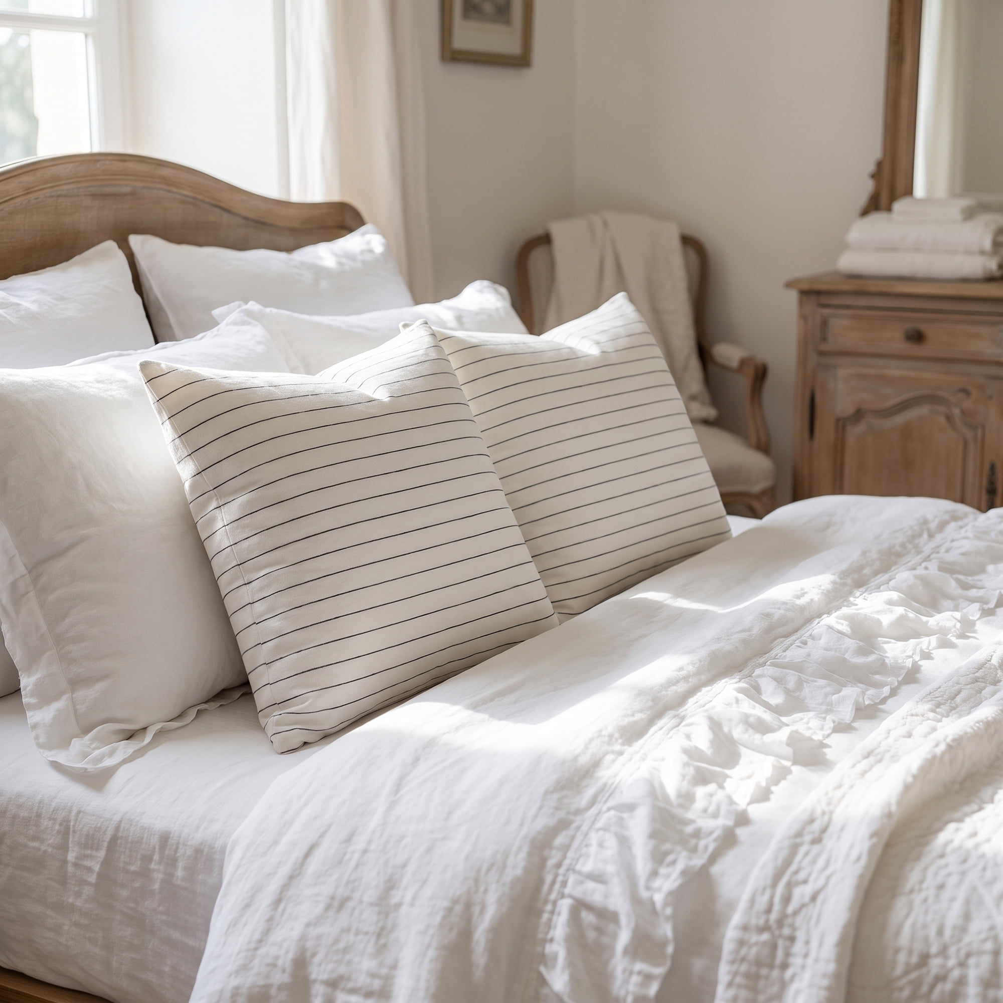 Unique Bargains 2 Pack Fine Stripe Throw Pillow Covers Cotton Blend Cases White 18"x18"
