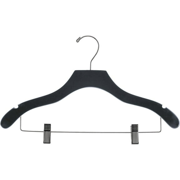 International Hanger Wooden Wavy Combo Hanger, Black Finish with Chrome Hardware, Box of 100