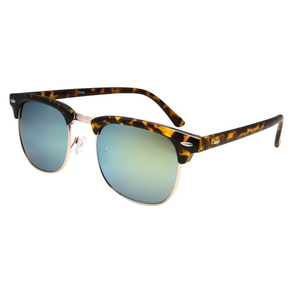 grinderPUNCH Designer Inspired Color Mirrored Classic Half Frame Horned Rim Sunglasses