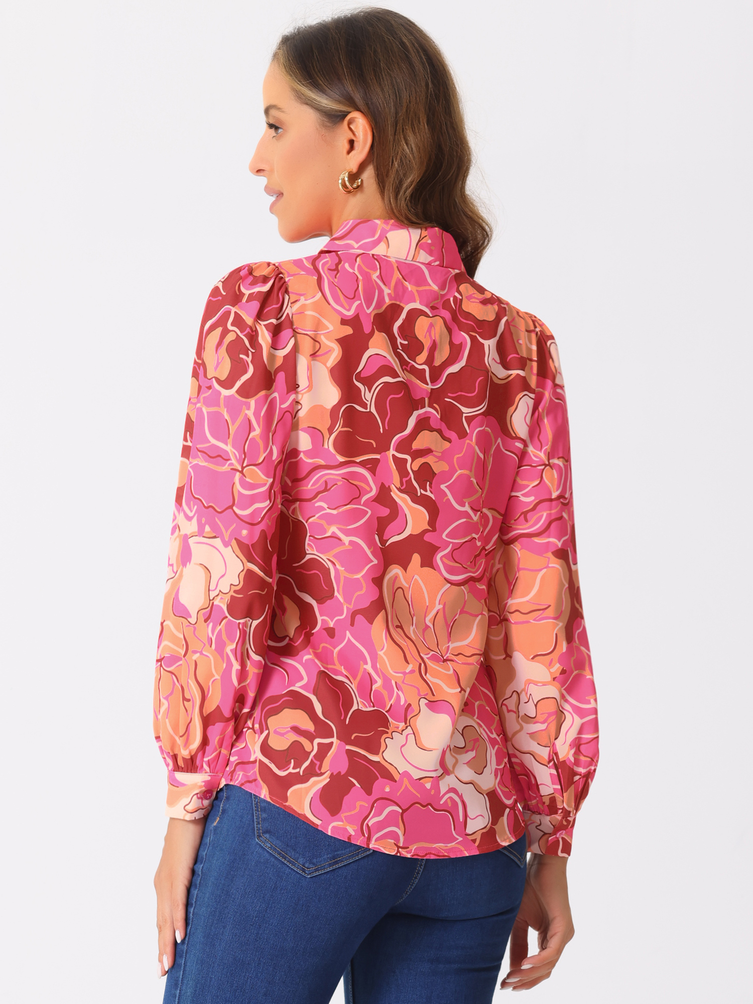 DARING DIVA Women's Button Down Floral Print Chiffon Tops XS Red