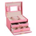 thumbnail image 1 of Caja organizadora de joyas de 3 capas con cuero de PU, joyero de viaje con espejo para pendientes, anillos, pulseras, collares, regalo para niñas, 16,5*13*12 cm, 1 of 5