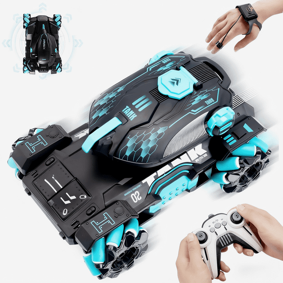 Tyethy RC Cars for Boys Gesture Sensing Remote Control Car RC Stunt Car Tank Toy with Lights Music for Kids Ages 5 , Blue