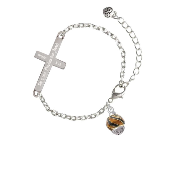 Goldtone Wide Translucent Tiger Print Spinner - She is More Precious - Cross Bracelet
