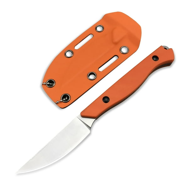 EDC Full Tang Knife, Everyday Outdoor Knife, Orange G10 Handle with Orange Sheath for Camping, Hiking and Travelling