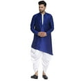 thumbnail image 1 of eloria Solid Dupion Silk Indian Stylish Traditional Men's Kurta With Dhoti Dress Party Wear Set, 1 of 6