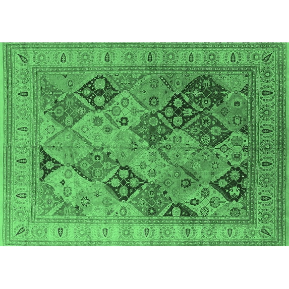 Ahgly Company Indoor Rectangle Oriental Emerald Green Industrial Area Rugs, 5' x 7'