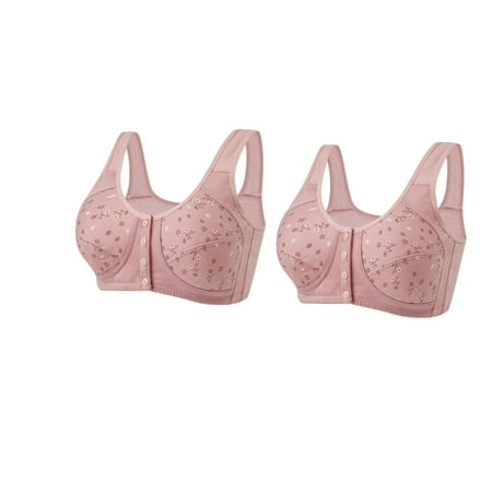 Huuilaibazoo 2 Pack Daisy Bras for Older Women Front Closure Push Up Wireless Bralette Full Coverage Lightly Bra
