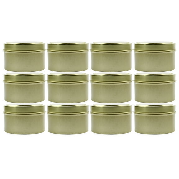 Cornucopia Brands 6oz Round Gold Tins/Candle Tins (12-Pack), Metal Tins for Candles, DIY, Party Favors & More, Slip-On Lids Included