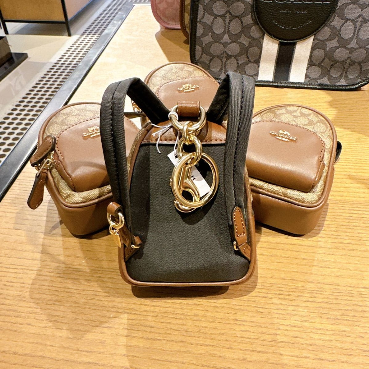 Designer Coach Mini Backpack Bag Key Chain Charm Coin Case Khaki Saddle Walmart