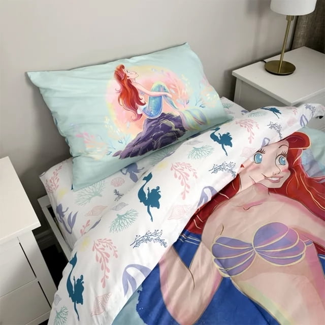 La Petite Sirène Ensemble de Literie pour Enfant 4 Pcs avec Couette Réversible pour Enfants