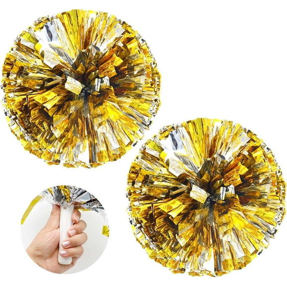 LINLIN 2 Pcs Metallic Foil Cheerleading Pom Poms, Straight Handle Cheering Hand Flowers, Mixed Color Cheerleading Pom Poms Are Suitable for Sporting Events, Cheer Ball Games, Dances
