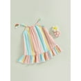 thumbnail image 4 of Kids Girl Dresses, Sleeveless Off Shoulder Striped Print Casual Party Street Princess Dress, 4 of 9