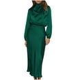 thumbnail image 2 of Elainilye Fashion Dresses for Women 2024 Wedding Guest High-end Satin Long Sleeved Loose Fitting Dress Elegant Evening Dress,Green, 2 of 7