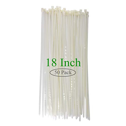 Long Wide 18" Nylon Zip Cable Ties-Large 120LB Tensile Strength Heavy Duty 50 pk 