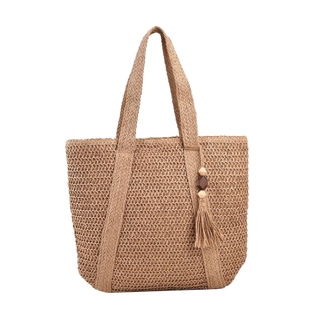 Bolso de Hombro para Mujer, Bolso Tejido para Mujer, Bolsa de Viaje Informal, Bolso de Mano para Mujer, Bolso de Mano Bohemio, Bolso de Playa para Fie Marrón claro Yinane Bolso de mujer