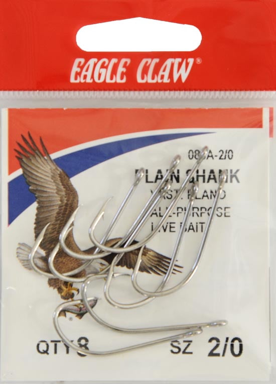 Eagle Claw 085AW-2/0 Plain Shank Offset Hook, Nickel, Size 2/0, 8 Hooks Per Pack