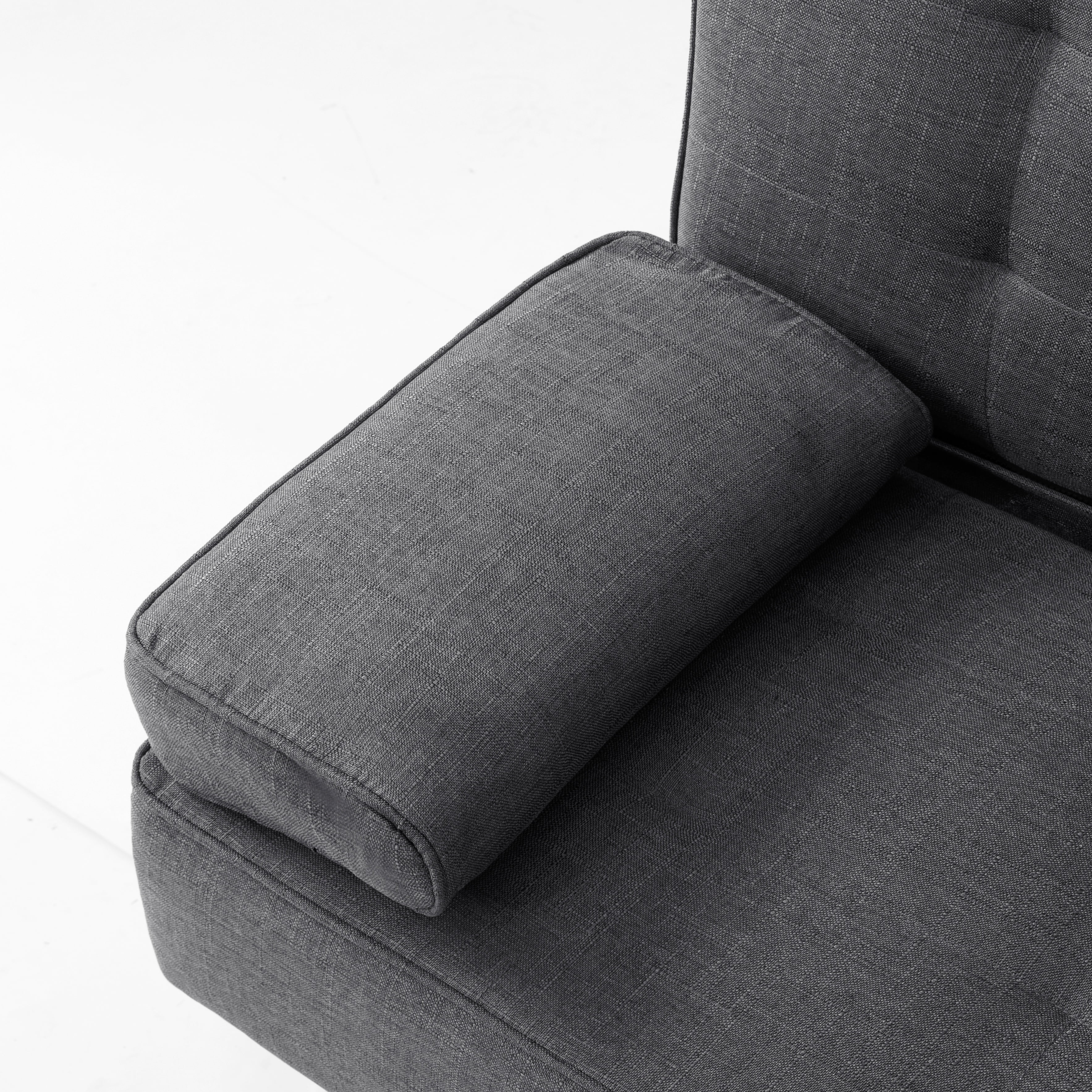 Gewnee 65.35" Futon Sofa Bed Metal Frame 5 Adjustable Positions Cup Holders Storage Pocket Office Apartment Dark Grey
