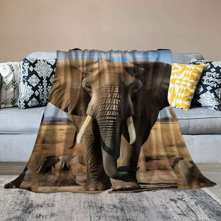 COMIO Elephant Blanket Wild Elephant Gifts for Women Men Elephant Throw Blankets for Couch Bed Sofa Travelling Camping Elephant Decor Animal Lover