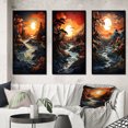 thumbnail image 1 of Designart "Moonlit Serenity Papercut Sunset II" Landscape & Nature Framed Wall Art Set Of 3 - Yellow Sunset Frame Gallery Wall Set For Home Decor, 1 of 6