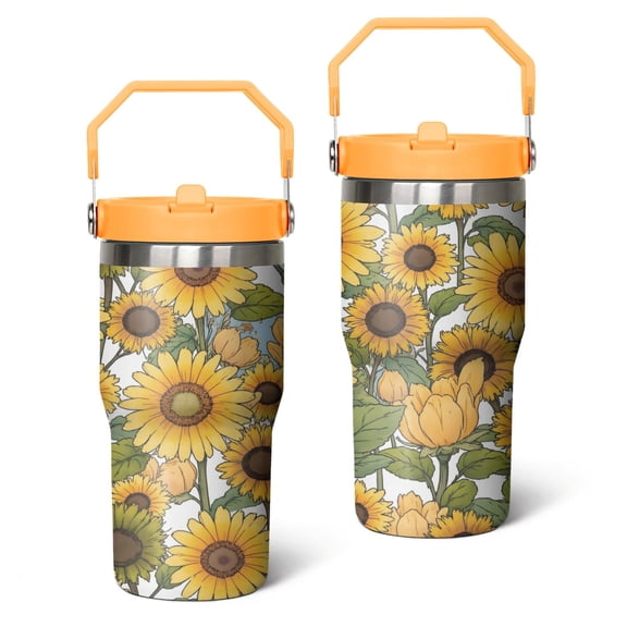 20 Oz Tumbler Sunflower Flowers Tumbler with Lid and Straw, Birthday Gift Cup for Friend Women Men Coffee Travel Mug Thanksgiving Day Halloween Christmas Gift Water Bottle