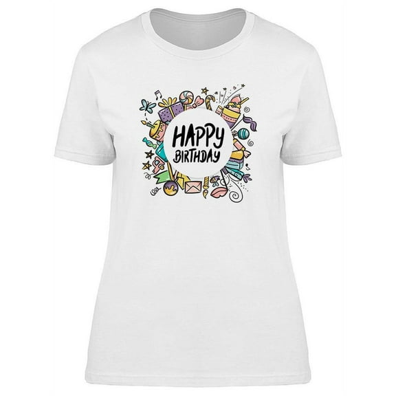 Happy Birthday And Icons T-Shirt Women -Image by Shutterstock, Female Small