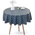 thumbnail image 2 of Mantel redondo de plástico para mesa, resistente al agua, de PVC, lavable, a prueba de derrames, manteles pequeños para mesa de café, azul marino, guinga, 55 pulgadas, 2 of 5