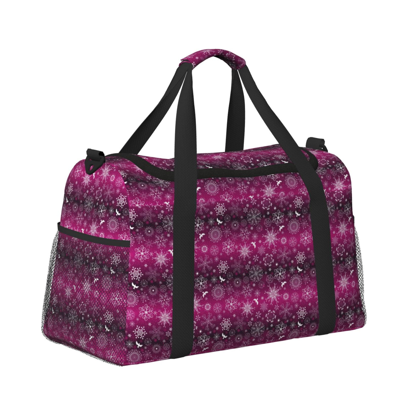 Fuzoiu Snowflakes And Christmas Print Travel Duffle Bag,Carry On Tote Bags,Duffel Bag,Sport Gym Bag, Hospital Bag for Labor and Delivery, Overnight Bag,Luggage Bag