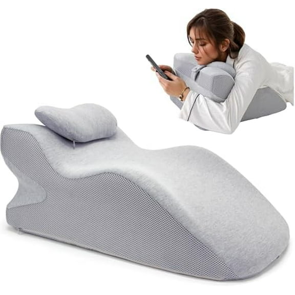 Adult Ergonomic Bed   Pillow Headboard for Sitting up Back Neck Pain Relief with Face Down Massage Prone Pillow Function for Reading, with Washable Cover