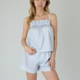thumbnail image 3 of Lounge Women's Striped Pajama Set with Ruffle Trim Cami Top and Relaxed Fit Shorts - Medium, Blue, 3 of 7