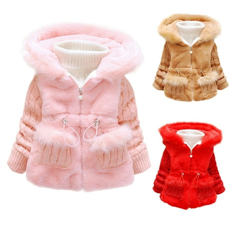 

URMAGIC 1-4 Years Baby Girls Zipper Formal Coat Toddler Kids Hooded Woolen Jacket Fall Winter Outwear