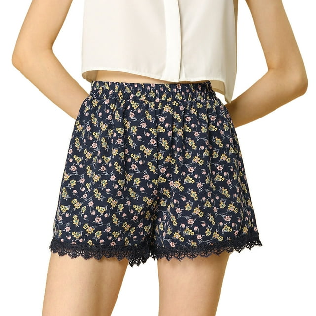 INSPIRE CHIC Shorts à Taille Élastique avec Dentelle Imprimée Florale pour Femmes