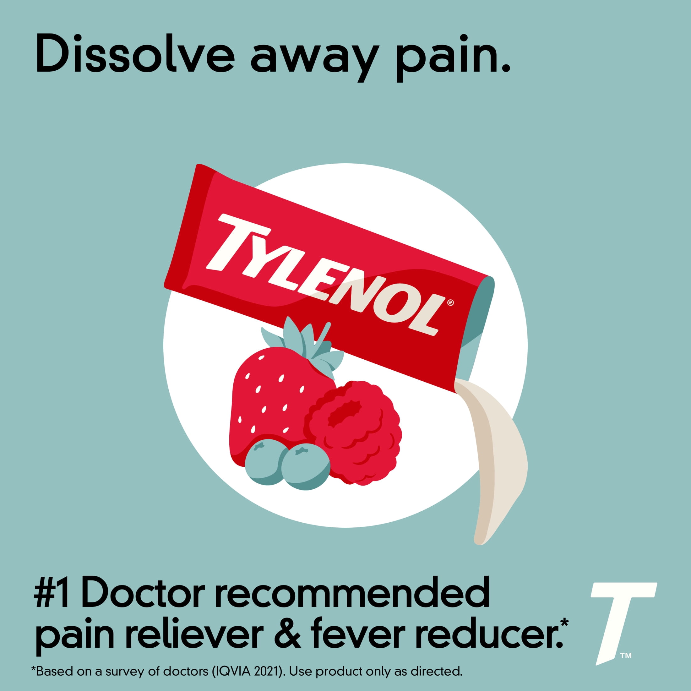 Tylenol Extra Strength Dissolve Packs Pain Relief with Acetaminophen, Berry, 12 Count