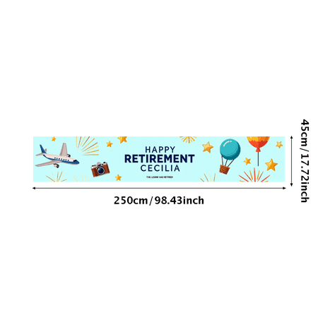 LUUFILx Personalized Retirement Themed Banner with Airplane Camera Balloon Elements Happy Retirement Decors Party Backdrop Photography Props for Retirement Parties Celebrations Gatherings