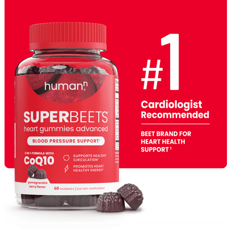 Humann SuperBeets Heart Gummies Advanced with CoQ10, Pomegranate Berry, 60 Count