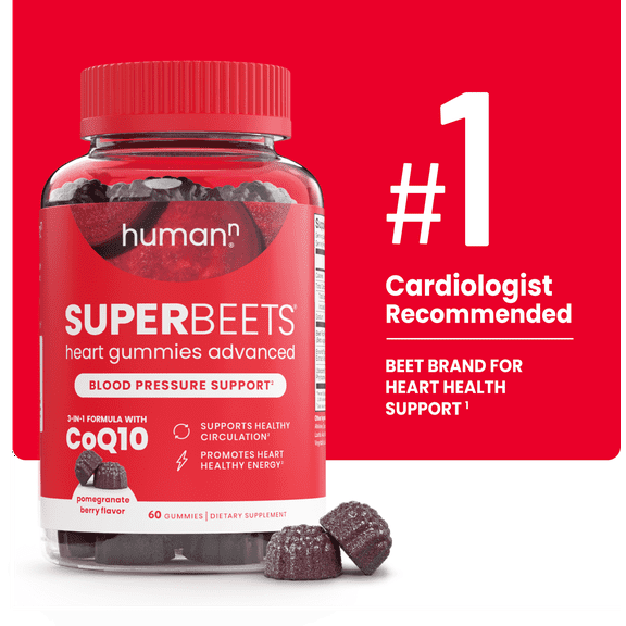 Humann SuperBeets Heart Gummies Advanced with CoQ10, Pomegranate Berry, 60 Count