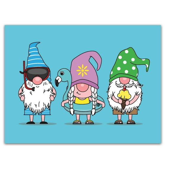 Small World Greetings Summer Gnomes Note Cards 24 Count - Blank Inside with White Envelopes - A2 Size 5.5" x 4.25" - All Occasion-Birthday, Thank You, and More