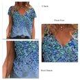 thumbnail image 4 of Camisa floral de manga corta para mujer Camiseta floral suelta con cuello en V suave de moda informal para verano Azul M, 4 of 5
