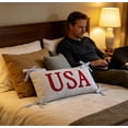 thumbnail image 3 of Homellea Patriotic USA Lumbar Throw Pillow, 24 x 14 Inch Blue White Striped Decorative Accent Cushion with Red Letter Design and Tie Corners for Couch, Sofa, Bed and Home Decor, 3 of 7