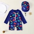 thumbnail image 2 of BXSRUTA Boys Toddler Printed Conjoined Swimsuit Half-Zip Polyester Swimwear Set with Swim Hat for Baby 6-12 Months, 2 of 8