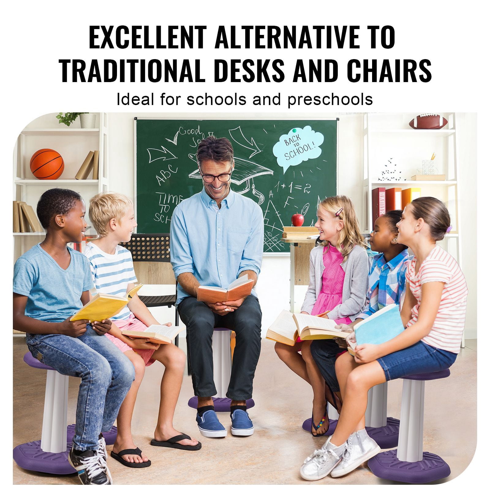 Wobble Chair 360° Swivel Anti-Tip 154 lbs Capacity HDPE for Kids Classroom ADHD
